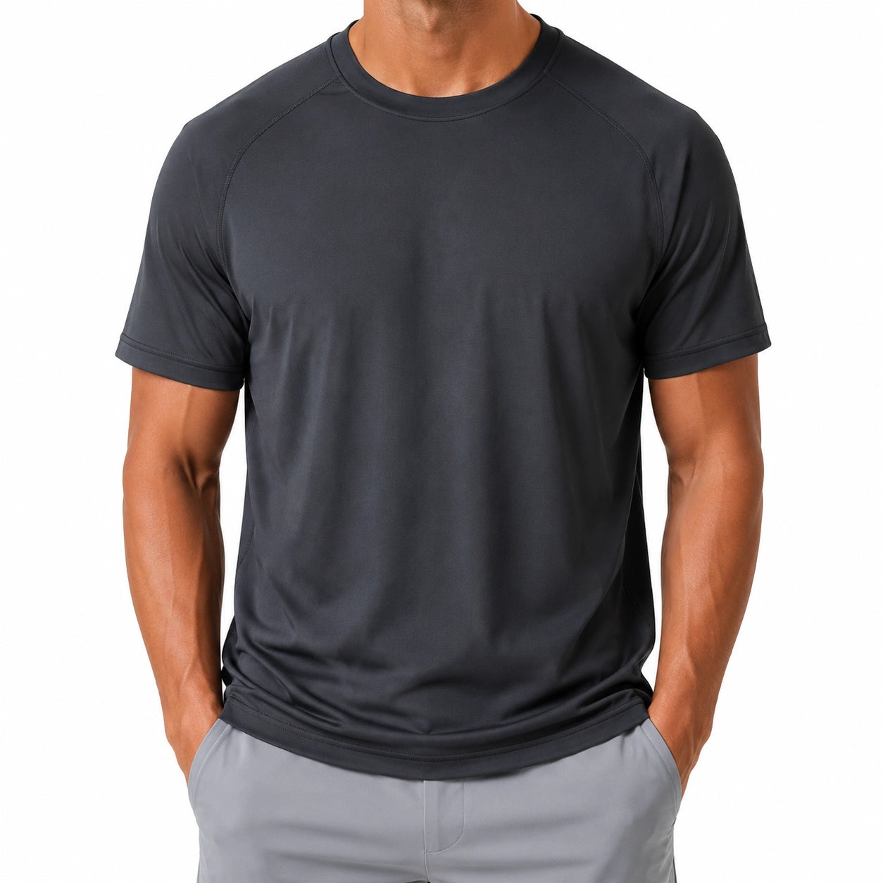T-shirt sportiva uomo taglia M in tessuto sintetico nero a maniche corte