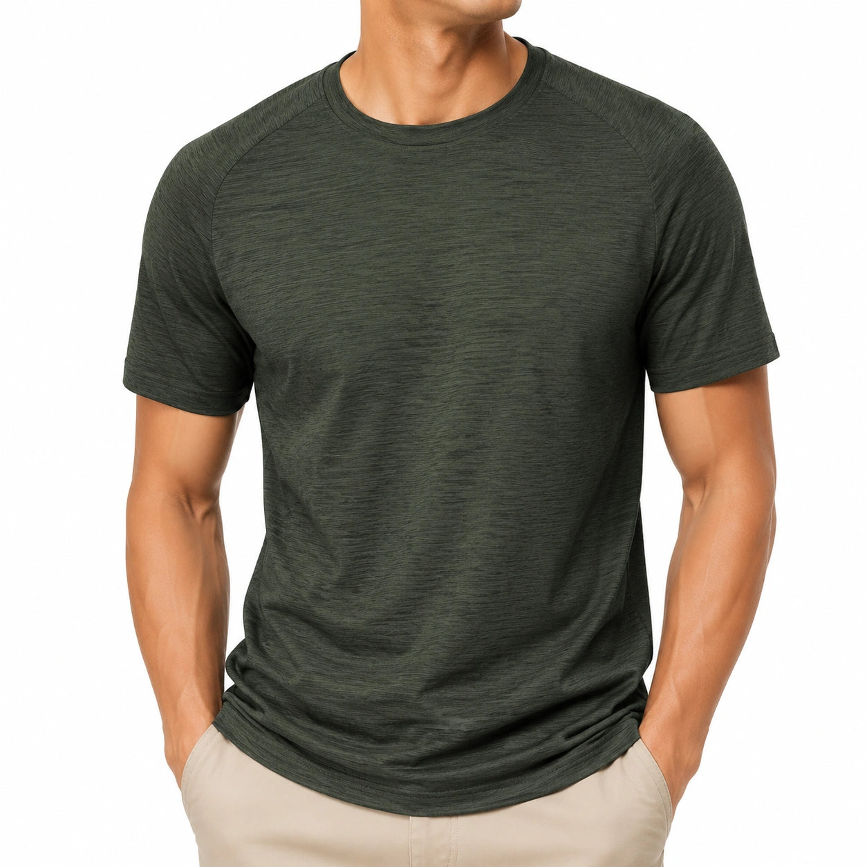 T-shirt da uomo taglia M in tessuto a maglia verde scuro - girocollo sportiva