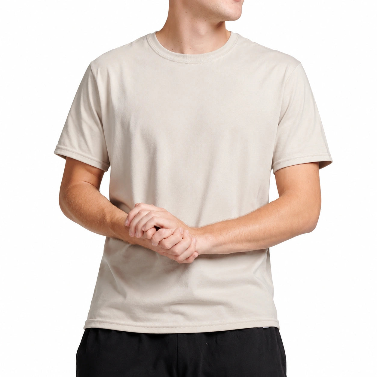 T-shirt uomo taglia M in tessuto beige a maniche corte girocollo casual
