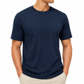 T-shirt uomo L in tessuto tecnico blu navy a maniche corte stile essenziale