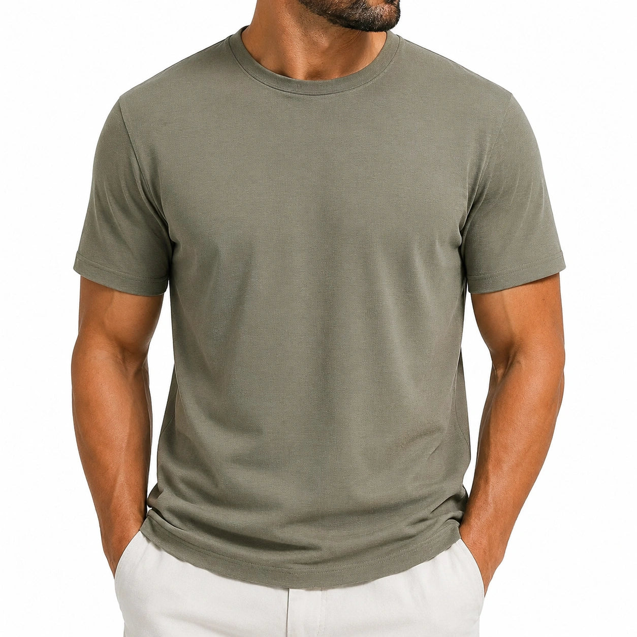 T-shirt uomo taglia L in cotone verde oliva - girocollo a maniche corte
