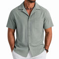 Camicia uomo L in tessuto testurizzato verde salvia a manica corta stile casual