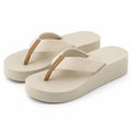 Infradito con zeppa 42/43 beige in tessuto e materiale sintetico - suola platform per uso estivo