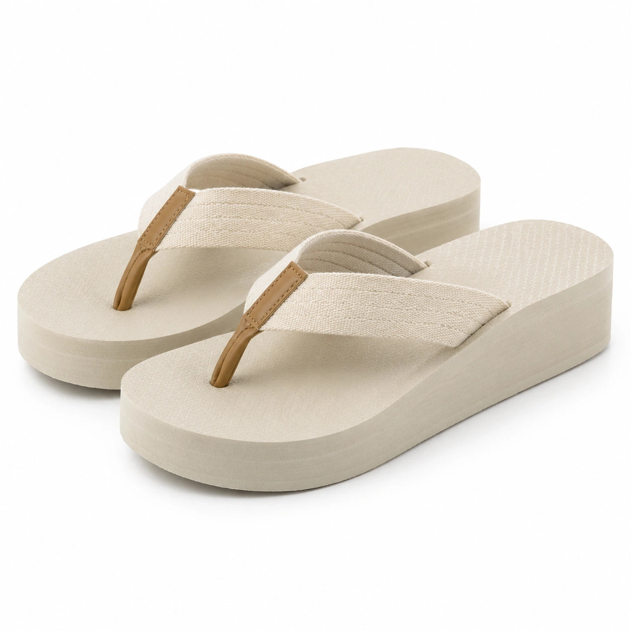 Infradito con zeppa 42/43 beige in tessuto e materiale sintetico - suola platform per uso estivo