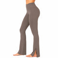 Leggings donna taglia S in tessuto elasticizzato grigio talpa a vita alta con gamba svasata