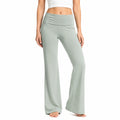 Pantaloni donna M in tessuto elasticizzato verde salvia a vita alta con gamba svasata