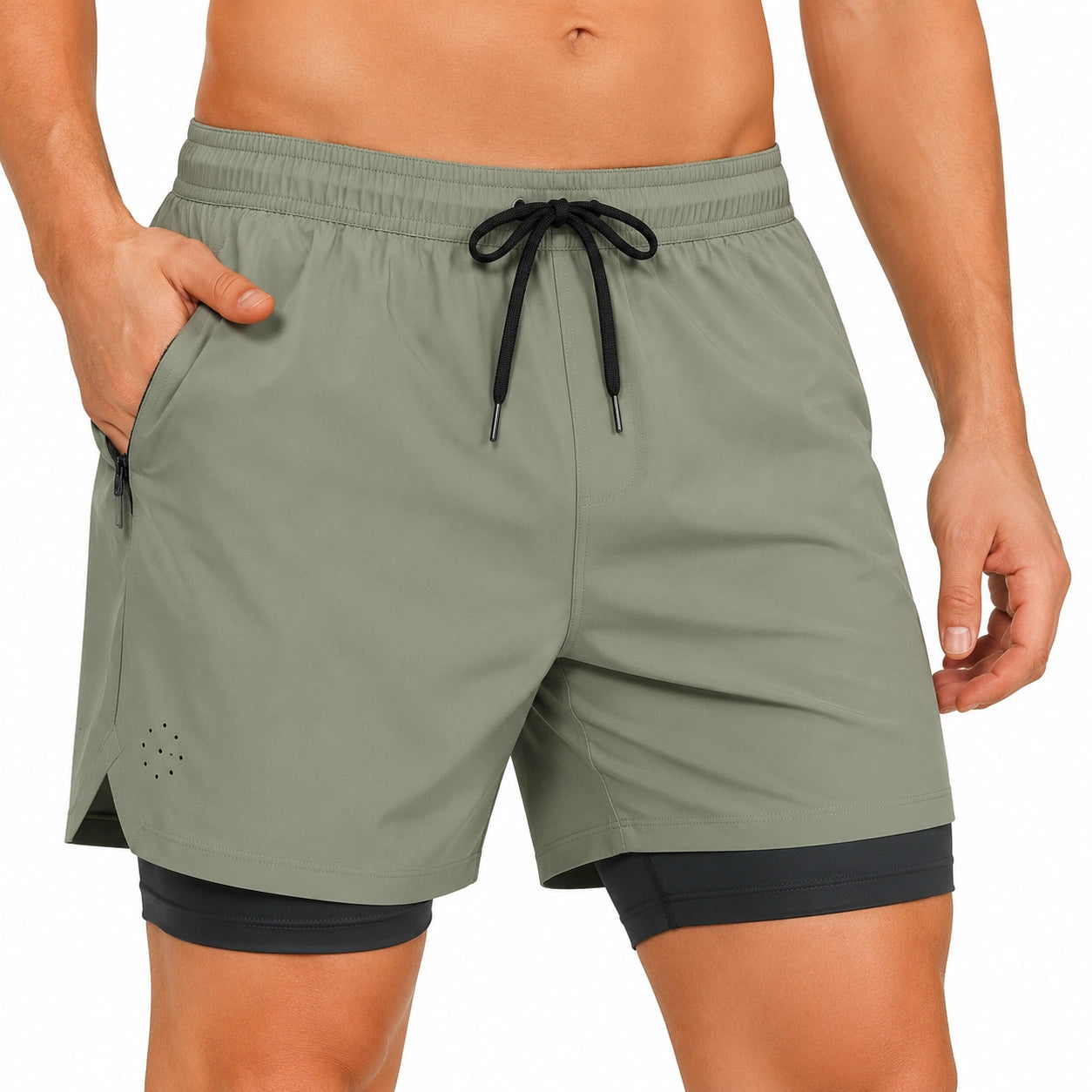 Costume da bagno uomo XL verde salvia in tessuto sintetico con pantaloncino interno e tasche