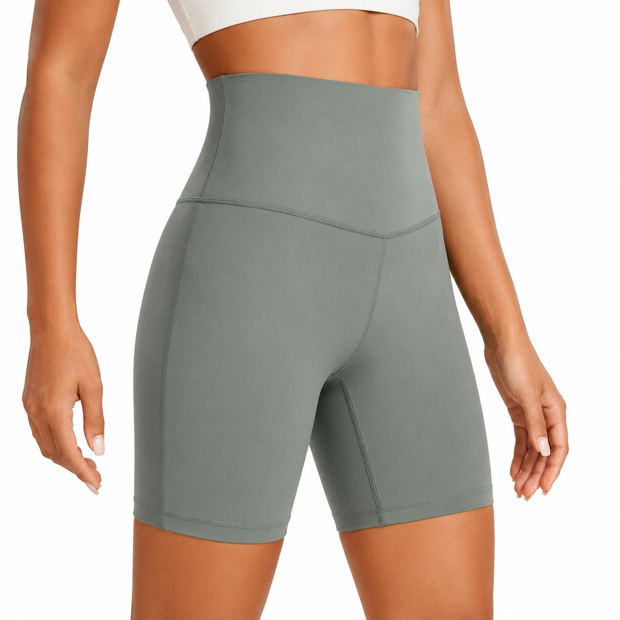 Shorts ciclisti donna taglia M in tessuto elasticizzato verde salvia a vita alta per allenamento
