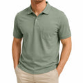 Polo da uomo taglia M verde salvia in tessuto a maglia con taschino stile casual