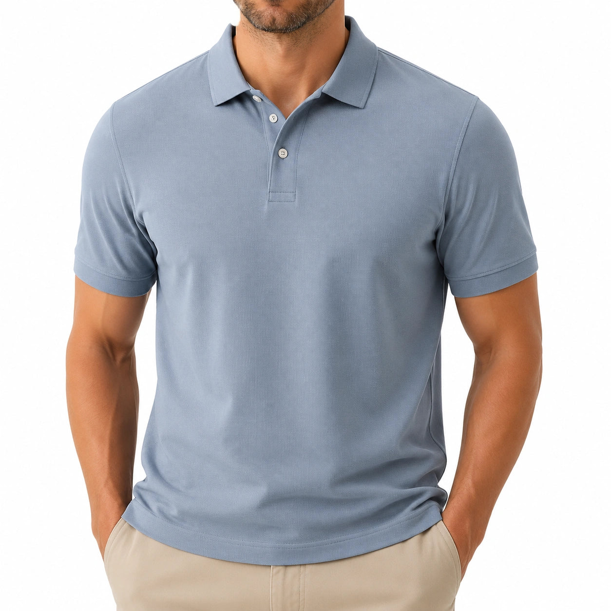 Polo da uomo taglia M in tessuto blu grigio a maniche corte stile casual