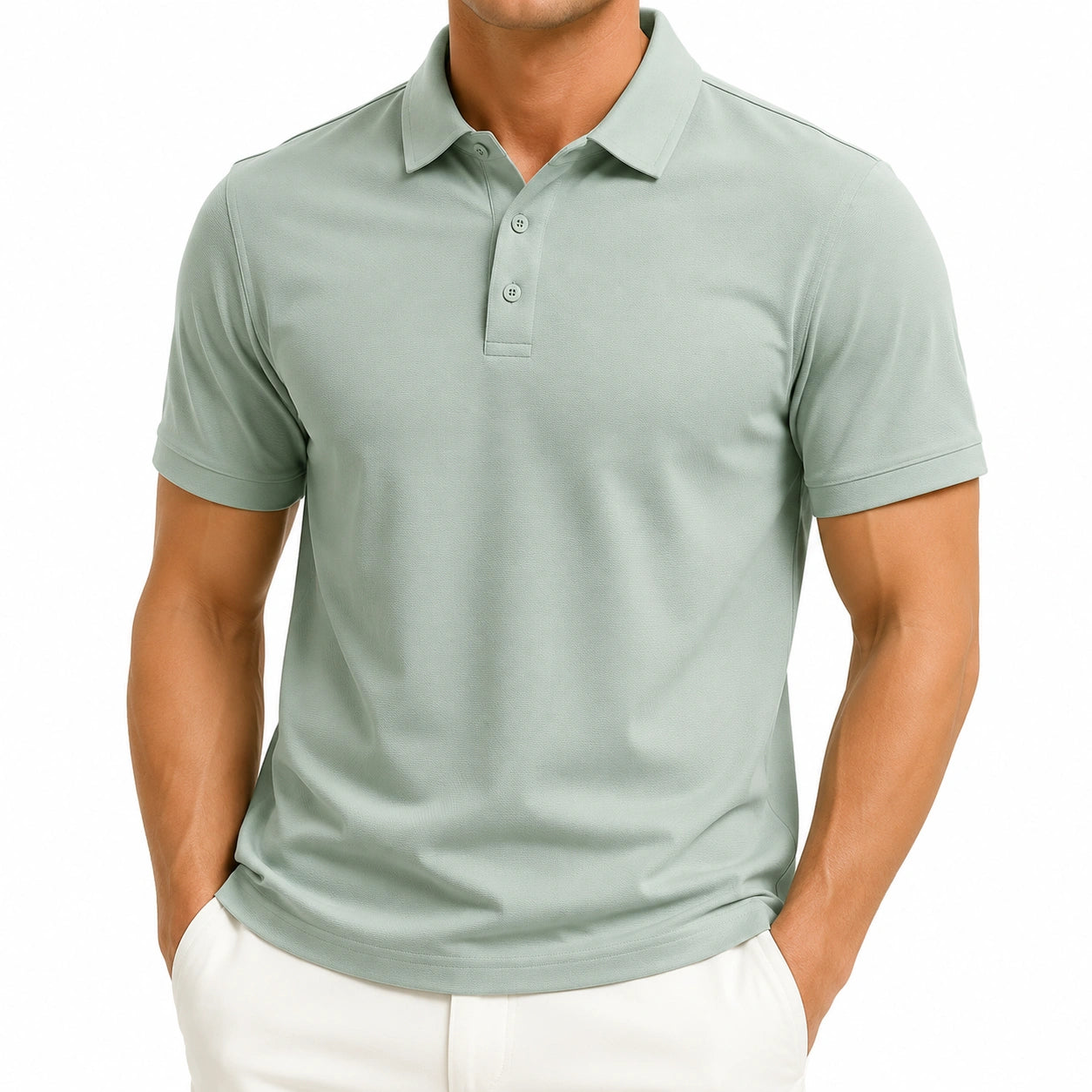Polo uomo taglia L verde salvia a maniche corte con colletto e bottoni stile casual