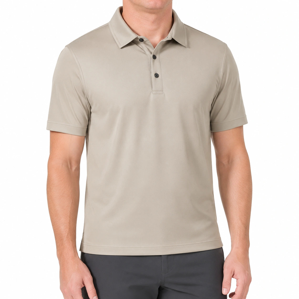 Polo uomo taglia L in poliestere beige a maniche corte stile sportivo