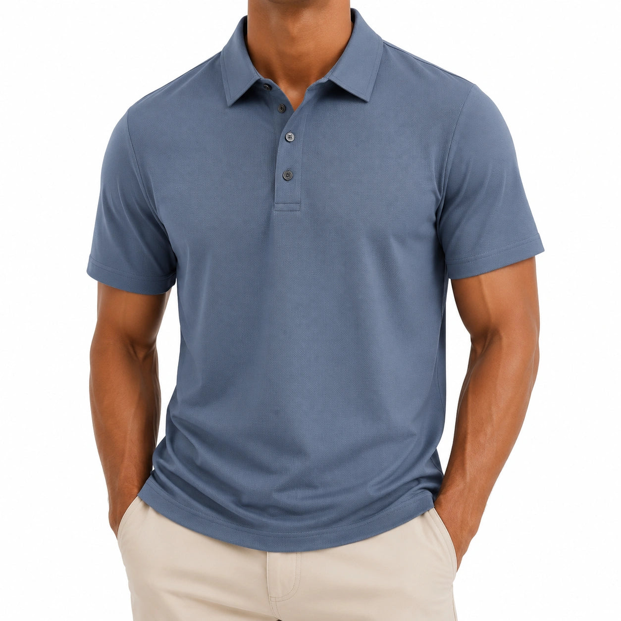 Polo uomo taglia L in tessuto piqué blu acciaio a maniche corte stile casual