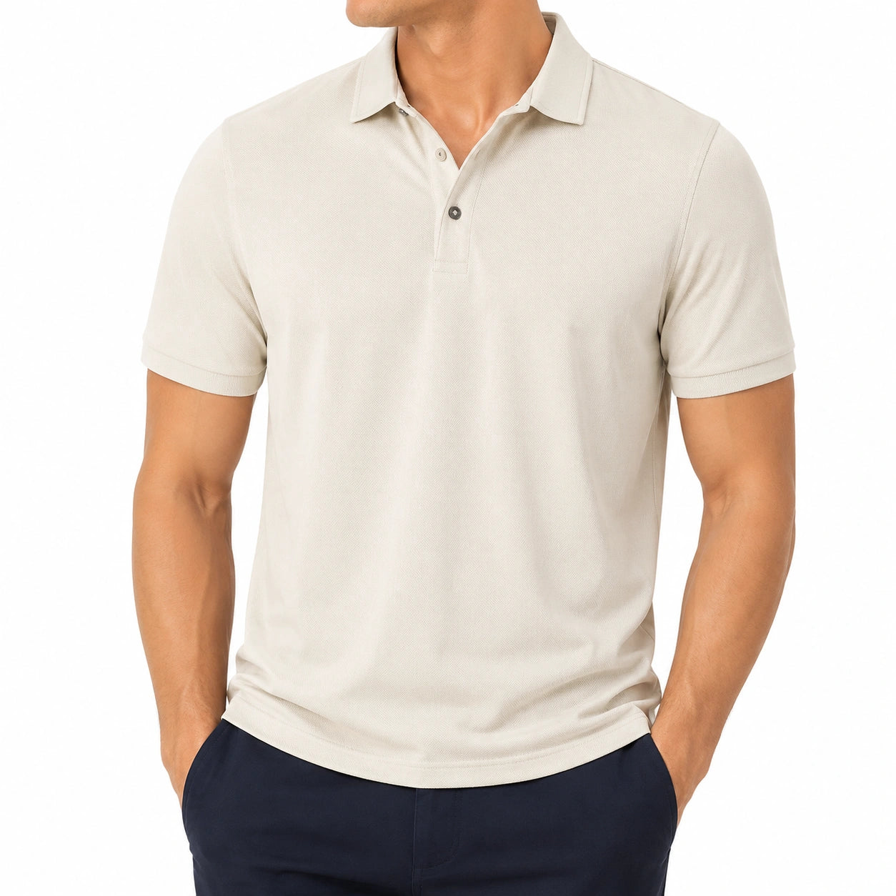 Polo uomo taglia L in tessuto beige a maniche corte stile casual