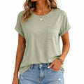 T-shirt donna M verde salvia con taschino maniche corte vestibilità morbida