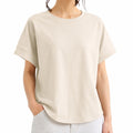 T-shirt donna M in tessuto beige a maniche corte - vestibilità morbida